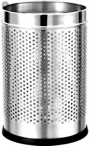 Open Top Silver Stainless Steel Net Dustbin For Office Capacity