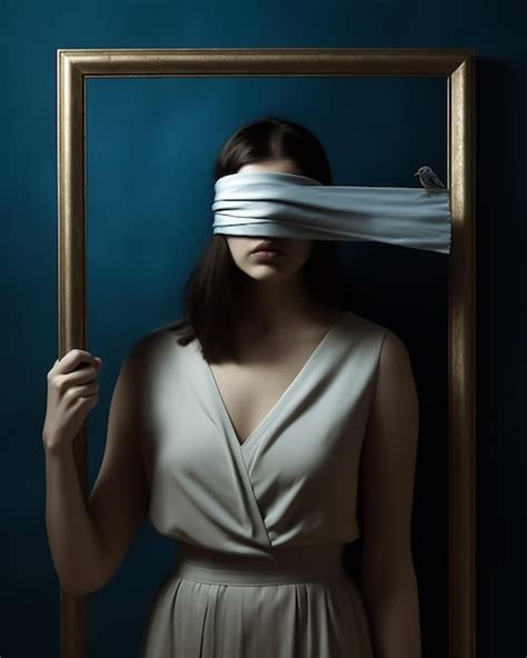 Um Surrealismo Art Retrato De Uma Mulher De Olhos Vendados Fora Da