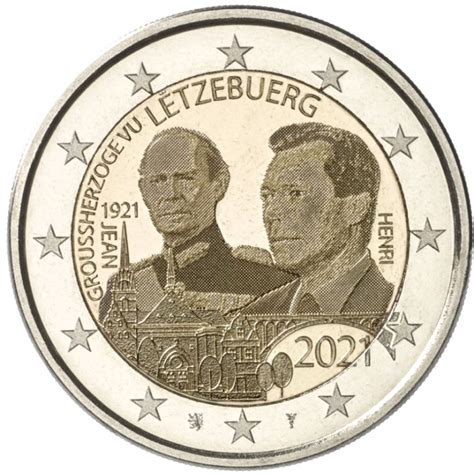 Luxemburg 2 Euro 2021 Jean UNC Muntteken Leeuw Mercuriusstaaf