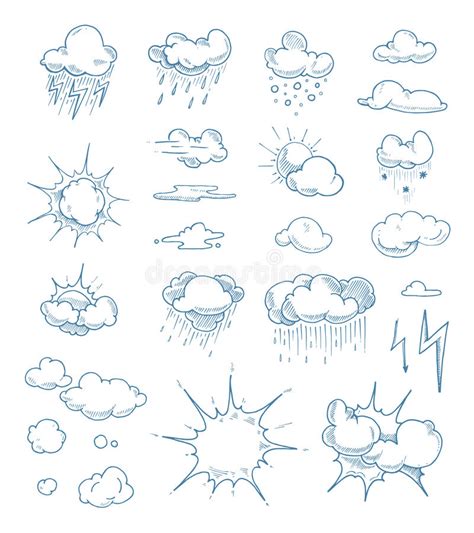 Vector El Sistema Grande Del Garabato De Nubes Dibujadas Mano