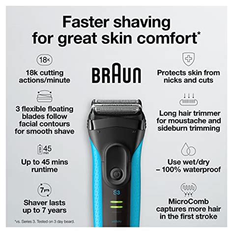 Braun Electric Series 3 Razor With Precision Trimmer Rechargeable Wet