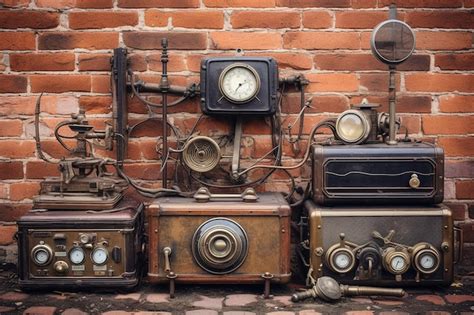 Premium Photo | Victorian Steampunk Gadgets on Brick Wall