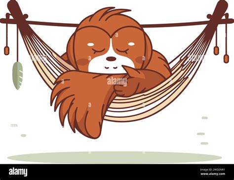 Cute Cartoon Dog Sleeping In Hammock Vector Illustration Isolated On