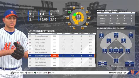 MLB The Show 20 New York Mets Manage Roster Overview MLB Levels AAA