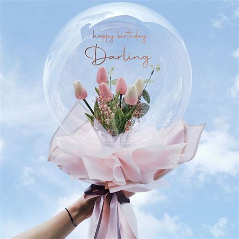 Love You Mom 6 Tulip Flower Personalized Bubble Balloon Bouquet