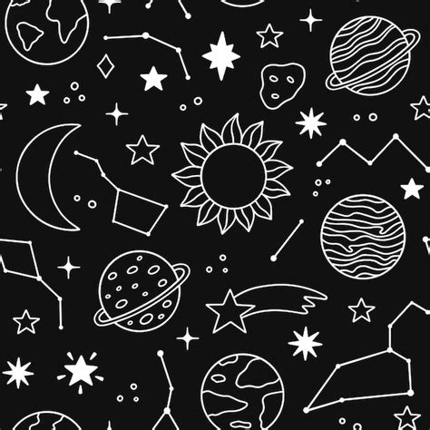 Premium Vector Seamless Pattern Of Space Doodle Planets Stars