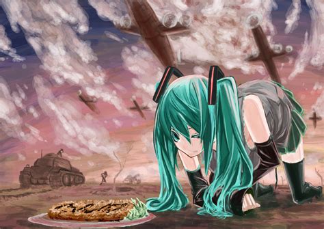 Safebooru Aqua Eyes Aqua Hair Food Gun Hatsune Miku Skirt Thigh Highs Twintails Vocaloid