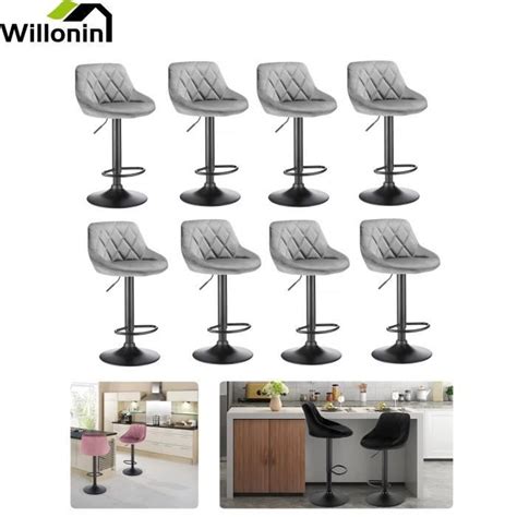 Willonin Tabouret de bar pour salle à manger 8pcs Chaise Gris avec