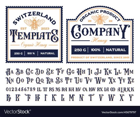 Set of vintage honey labels with font Royalty Free Vector