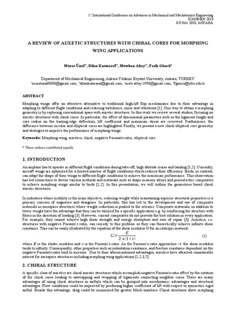 A Review of Auxetic Structures With Chiral Cores For Morphing Wing ...