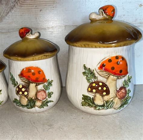 Vtg 1977 Sears And Roebuck Mushroom Canisters Retro Canisters Vintage