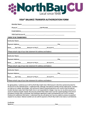 Fillable Online Visa Balance Transfer Authorization Form Fax Email