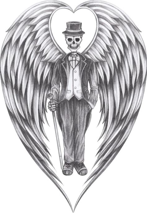 Art Fantasy Gentlerman Angel Skull Hand Drawing And Make Graphic