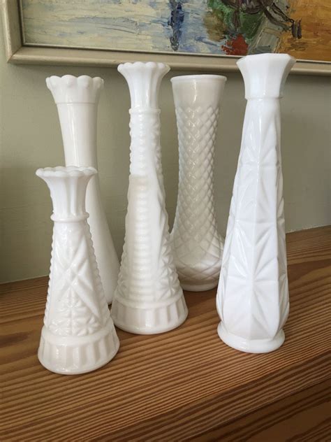 Vintage Milk Glass Vases Set Of Five By Theroyalporcupine On Etsy Milk Glass Vase Vase Set