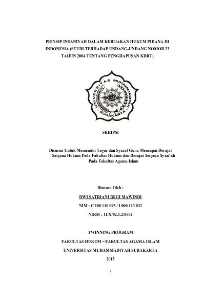 PRINSIP INSANIYAH DALAM KEBIJAKAN HUKUM PIDANA DI INDONESIA STUDI