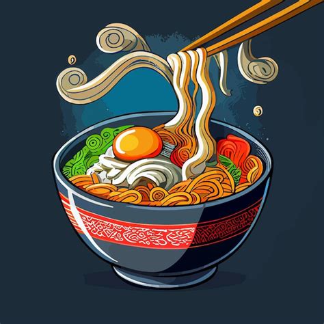 Premium Vector Delicious Ramen Noodles With Egg Doodle Illustration