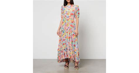 Rixo London Shireen Floral Print Silk Chiffon Midi Dress In Orange