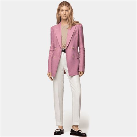 Pink Linen Double Breasted Blazer Relaxed Fit Sumissura