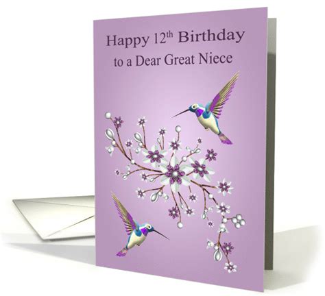 12th Birthday To Great Niece Card With Hummingbirds And Flowers Card