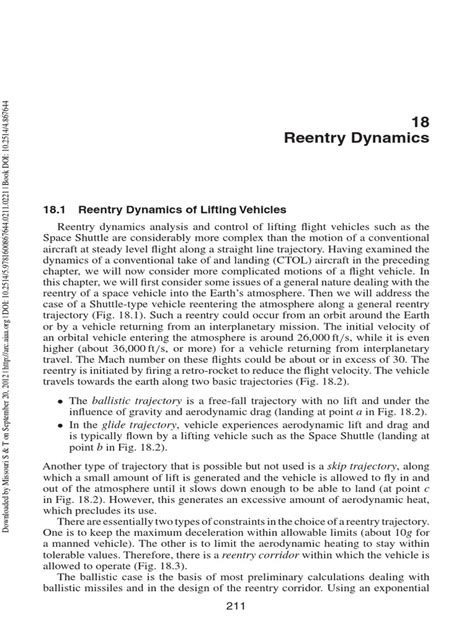 18.1 Reentry Dynamics of Lifting Vehicles | PDF | Atmospheric Entry ...