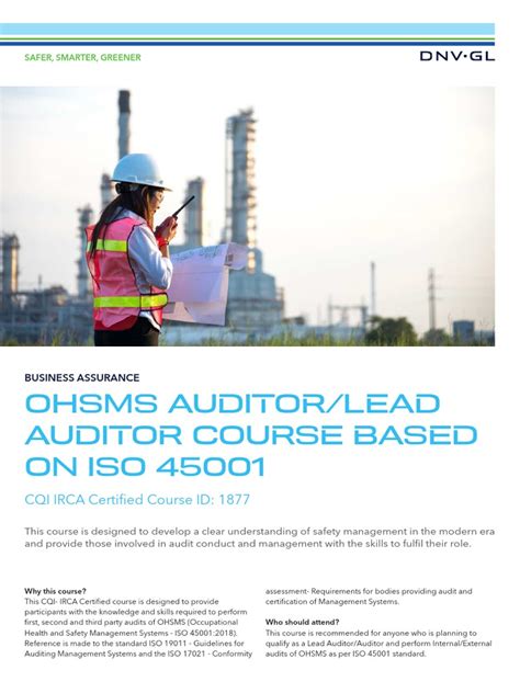 Ohsms Auditorlead Auditor Course Based On Iso 45001 Cqi Irca