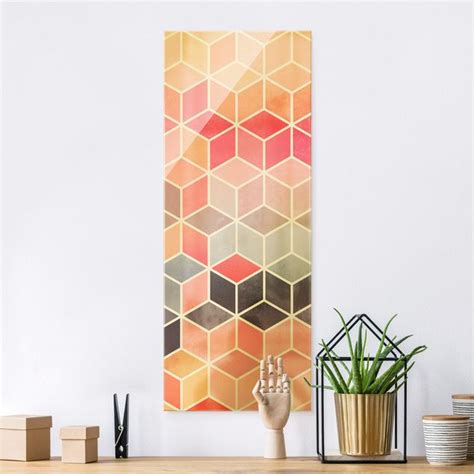 Goldene Geometrie Buntes Pastell Glasbild Im Hochformat Kaufen