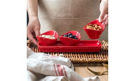 Bruntmor Piece Set Tray With Three Compartment Serving Curvy Bowls