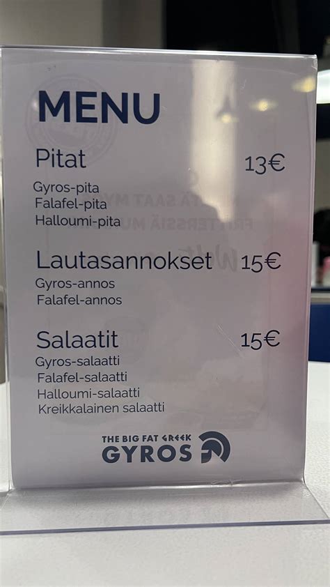 Menu At The Big Fat Greek Gyros Oulu Restaurant Oulu