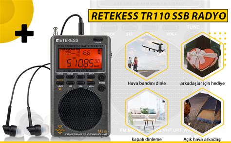 Retekess Tr Ta Nabilir Mini Radyo Fm Mw Sw Ssb Air Band World Al R