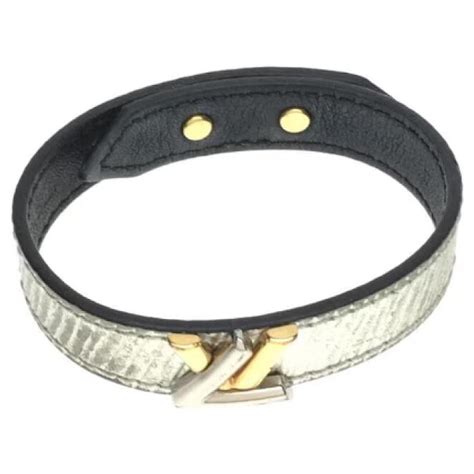 Louis Vuitton Silver Leather Bracelet Silvery Ref 909650 Joli Closet