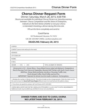 Fillable Online Region Sai Chorus Dinner Request Form Region Sai