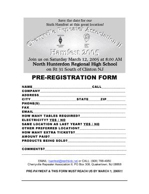 Pre Registration Form - Fill and Sign Printable Template Online