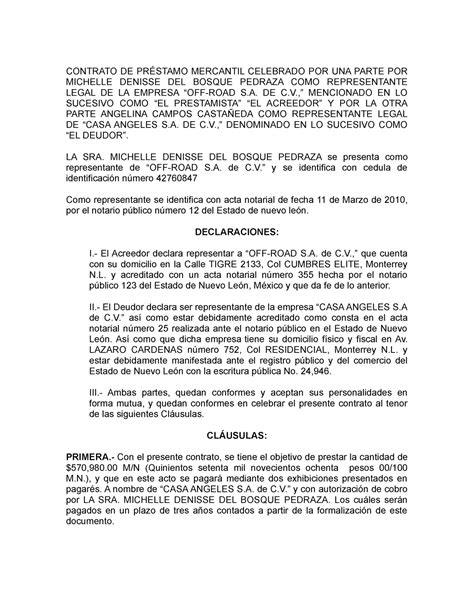 Contrato De Préstamo Mercantil 【 Ejemplos Y Formatos 】word Pdf