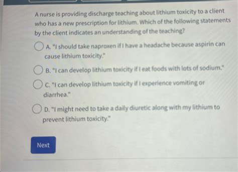 Solved A Nurse Is Providing Discharge Teaching About Lithium Chegg