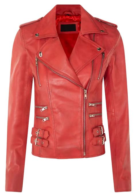 Womens Trendy Biker Red Faux Leather Jacket