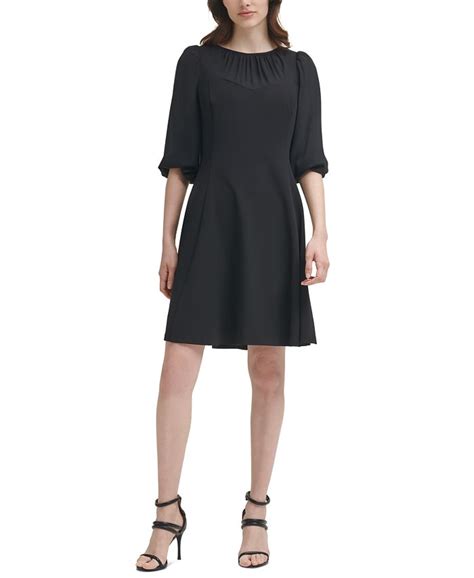 Dkny Puff Sleeve Fit And Flare Dress Macys