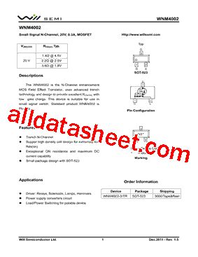 N3 Marking WNM4002 3 TR Datasheet PDF Will Semiconductor Ltd