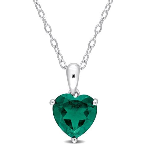 Miabella Women S 1 1 2 Carat T G W Heart Cut Created Emerald Sterling Silver Solitaire Pendant