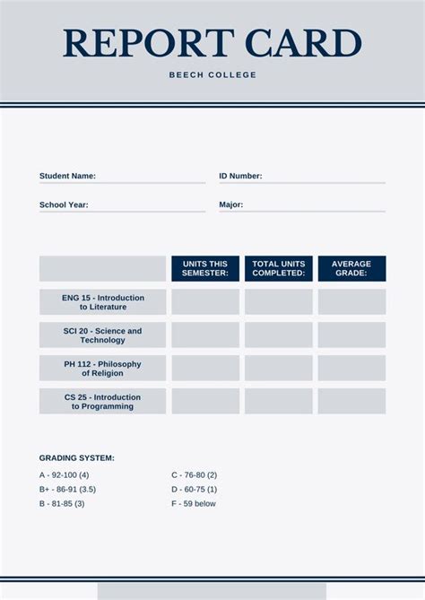 College Report Card Template 1 Templates Example Templates