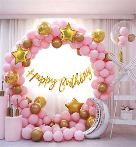 HK balloons Pastel Pink Birthday Balloon Decoration Kit Pink Gold ...