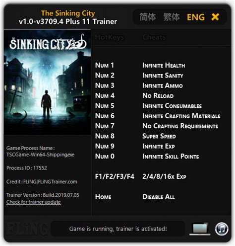 The Sinking City Trainer - FLiNG Trainer - PC Game Cheats and Mods