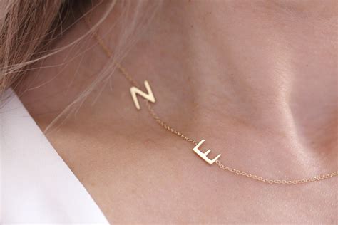 K Solid Gold Double Initial Necklace Two Initial Necklace Etsy