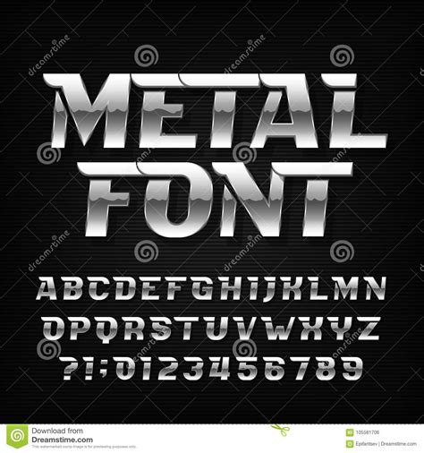 Fuente Del Alfabeto Del Metal Letras Y Números Oblicuos Futuristas Del