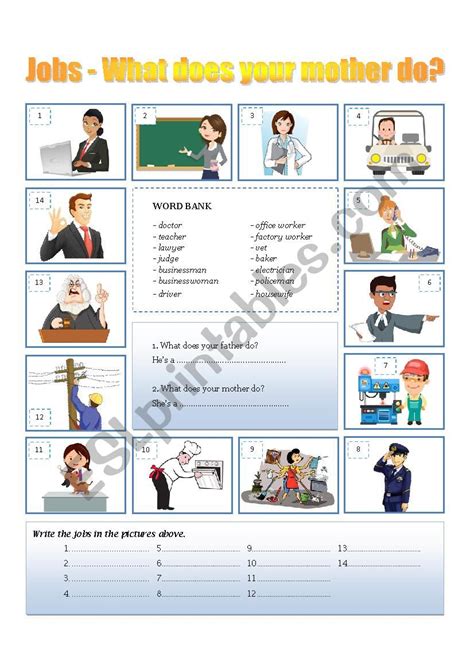 Jobs ESL Worksheet By Cachua Lively