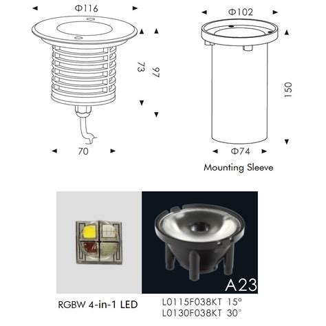 A2CD0120 6W IP67 RGBW 4 In 1 LED Inground Light With Back Box IP67 LED