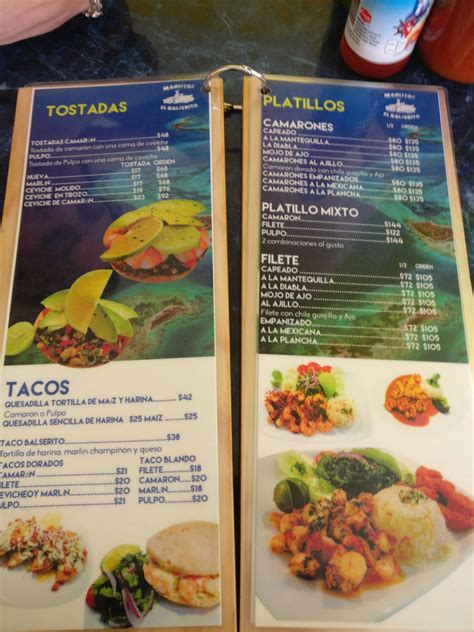 Carta del restaurante Mariscos El Balserito, Guadalajara, Clemente