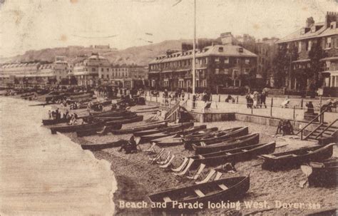 Old Postcard Beach And Parade Looking West Dover Kent 1916 West Dover