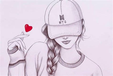 A girl with BTS cap in 2022 | Art drawings sketches simple, Paper craft ...