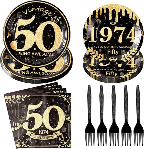 96pcs 50th Birthday Supplies 50th Birthday Party Tableware