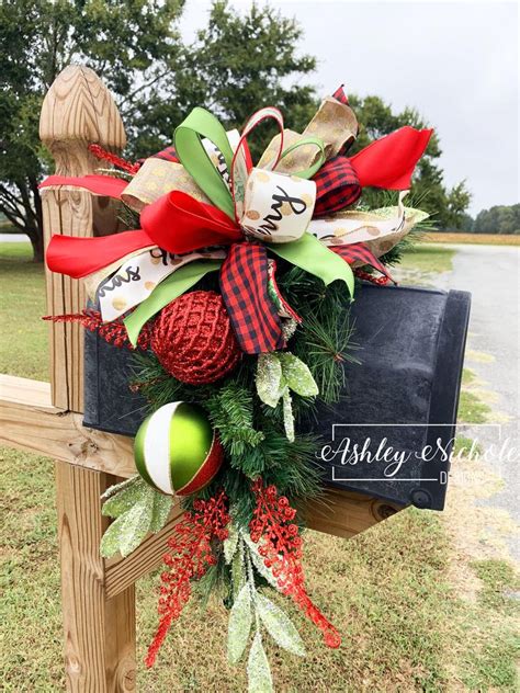 Mailbox Swag Traditional Version Etsy Christmas Mailbox Decorations Mailbox Decor Mailbox